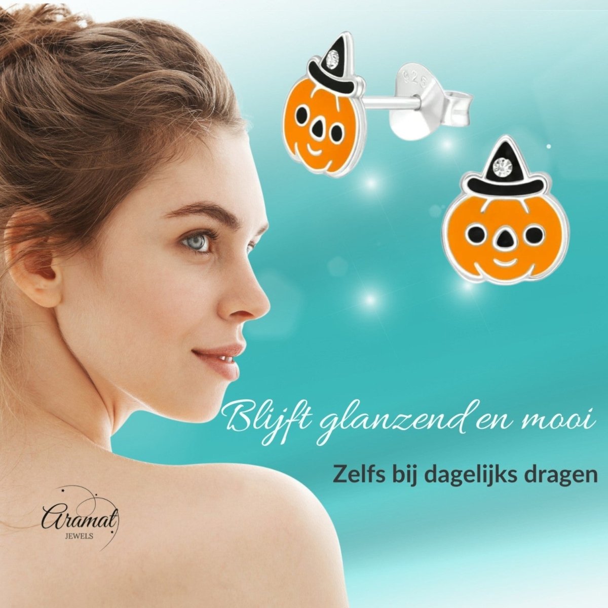 Zilveren Pompoen Oorbellen voor Halloween - Aramat Jewels - Oorbellen - cadeautip