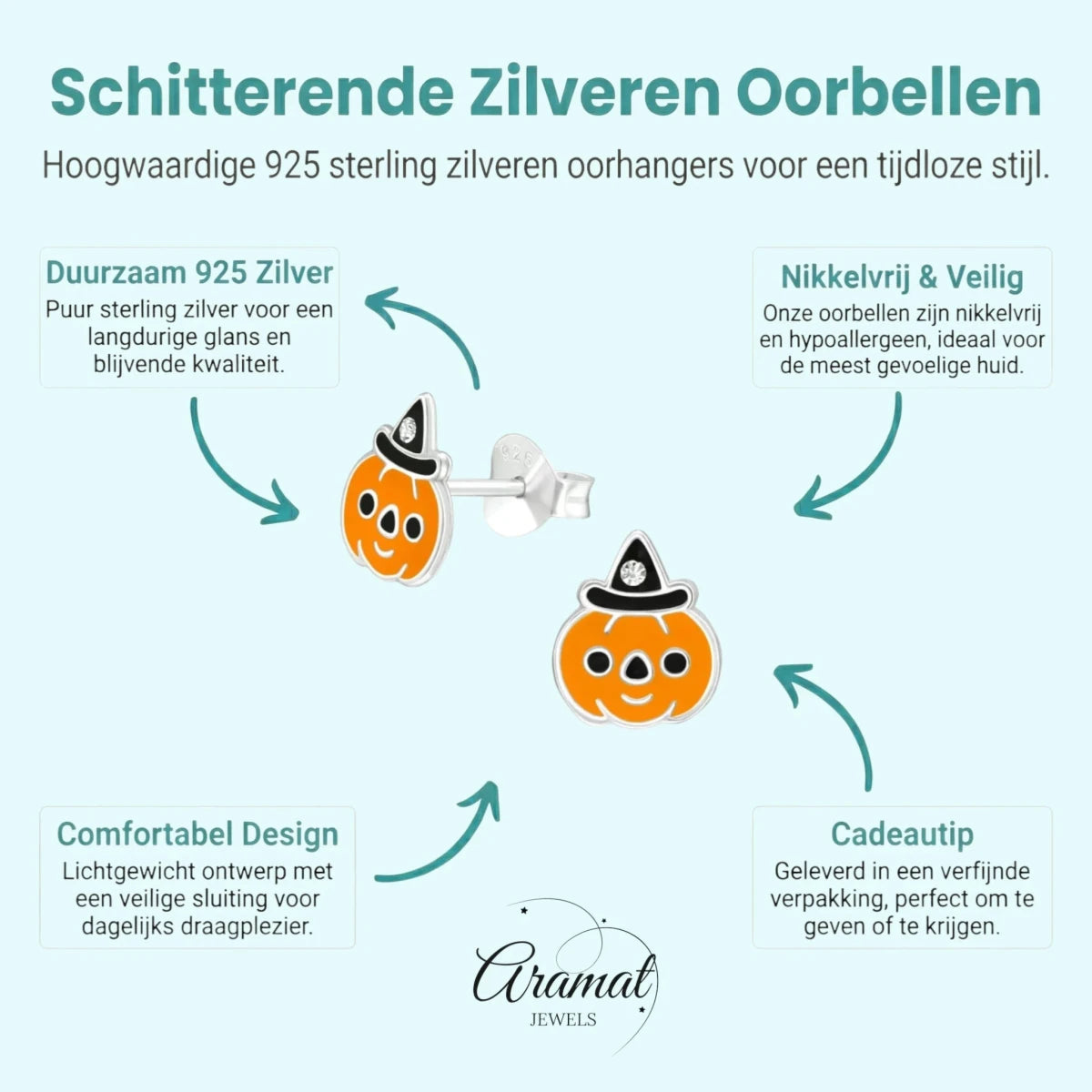 Zilveren Pompoen Oorbellen voor Halloween - Aramat Jewels - Oorbellen - cadeautip