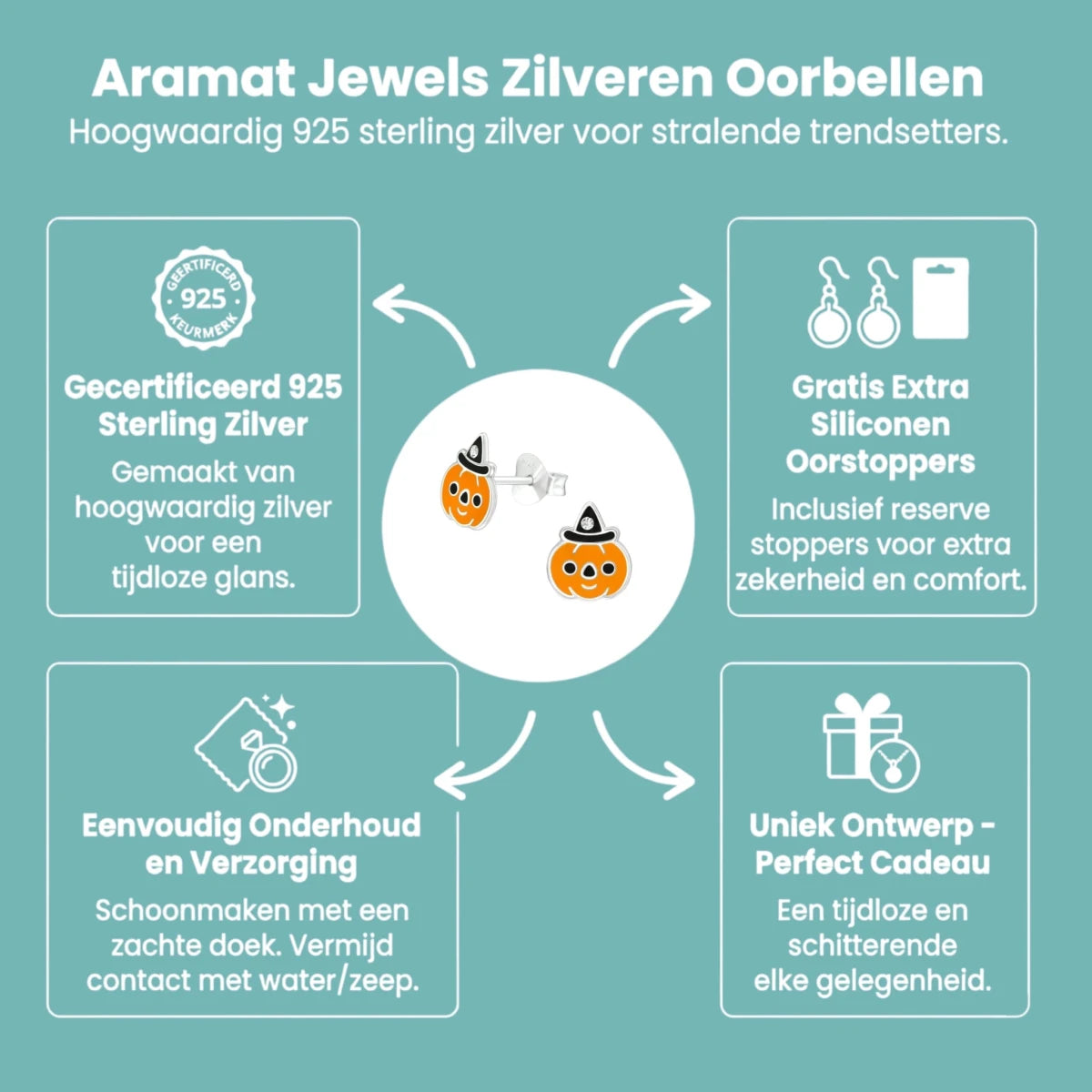 Zilveren Pompoen Oorbellen voor Halloween - Aramat Jewels - Oorbellen - cadeautip
