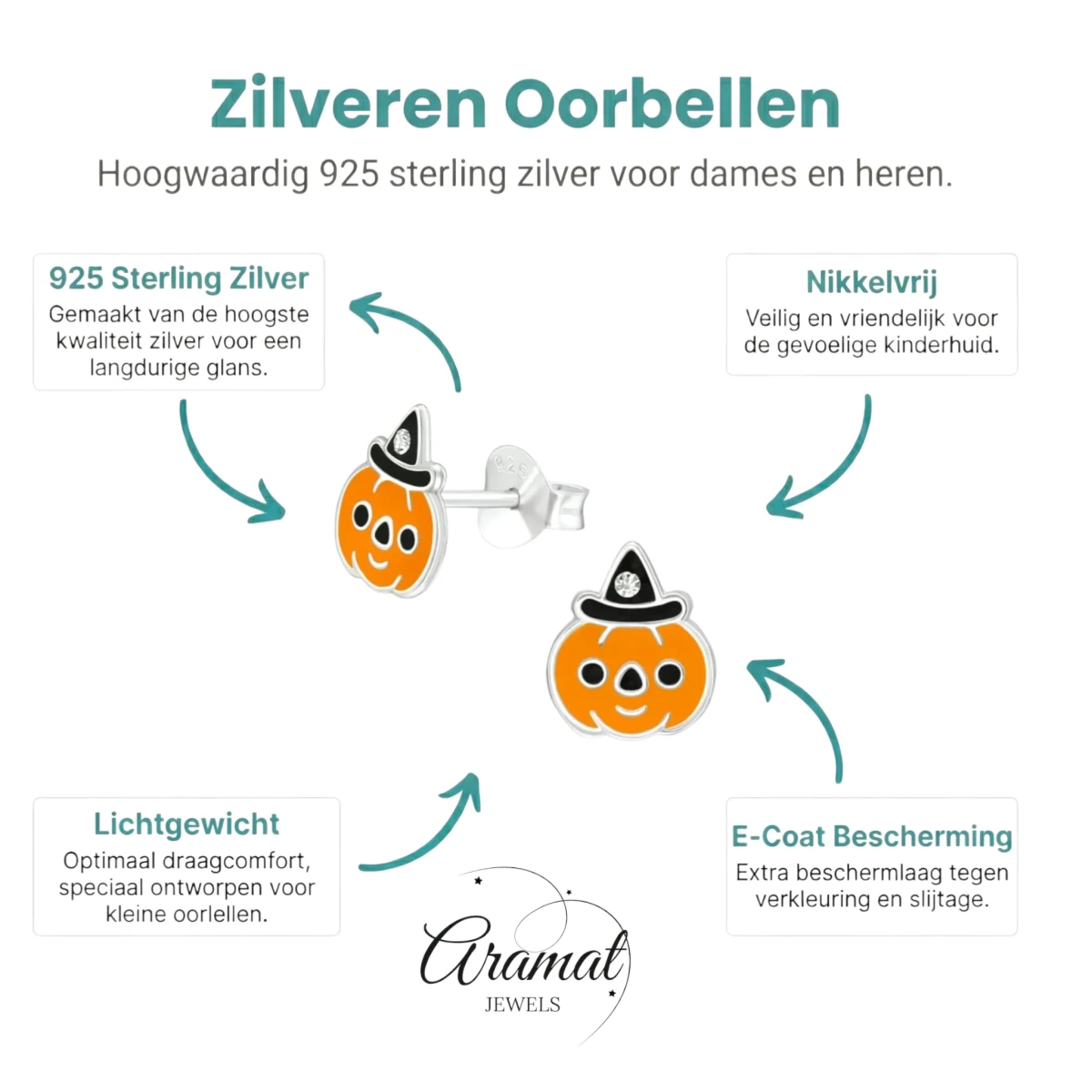 Zilveren Pompoen Oorbellen voor Halloween - Aramat Jewels - Oorbellen - cadeautip