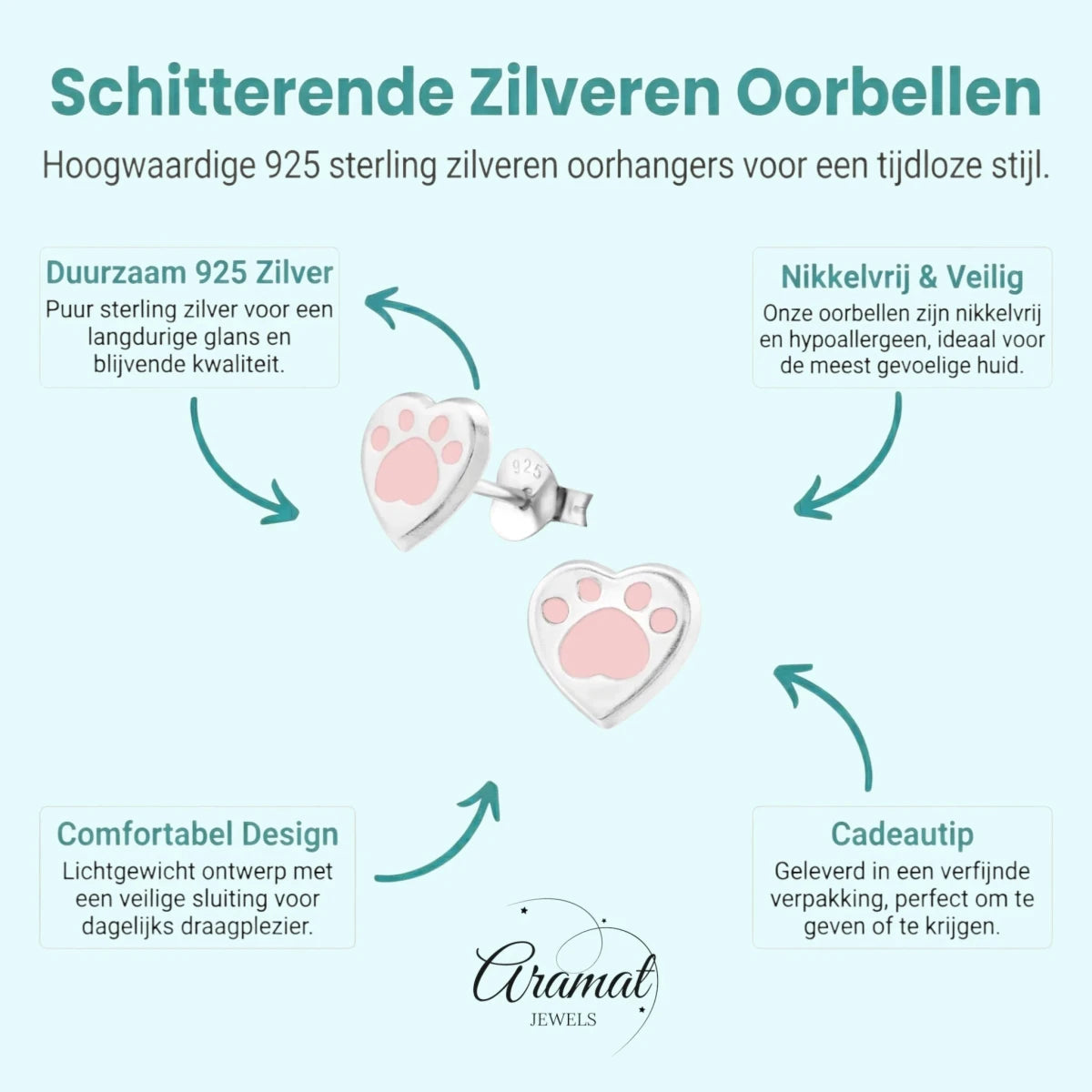Zilveren Pootafdruk Oorbellen - Roze Emaille - Aramat Jewels - Oorbellen - cadeautip