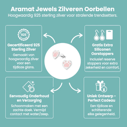 Zilveren Pootafdruk Oorbellen - Roze Emaille - Aramat Jewels - Oorbellen - cadeautip