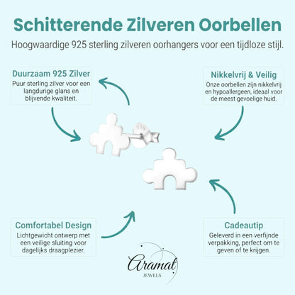 Zilveren Puzzelstuk Oorstuds - 10x7mm - Aramat Jewels - Oorbellen - cadeautip