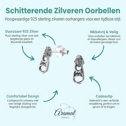 Zilveren Rits Oorbellen - Geoxideerd voor Boho Look - Aramat Jewels - Oorbellen - cadeautip