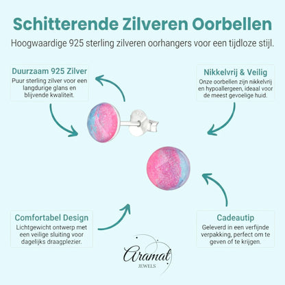 Zilveren Ronde Oorbellen met Blauwe en Roze Kristallen - Aramat Jewels - Oorbellen - cadeautip