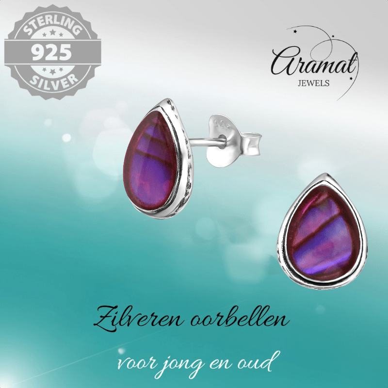 Zilveren Roze Abalone Oorbellen 10x8 mm - oor1024 - 30899 - Oorbellen kopen# - 10mm - 925 Zilver - Abalone