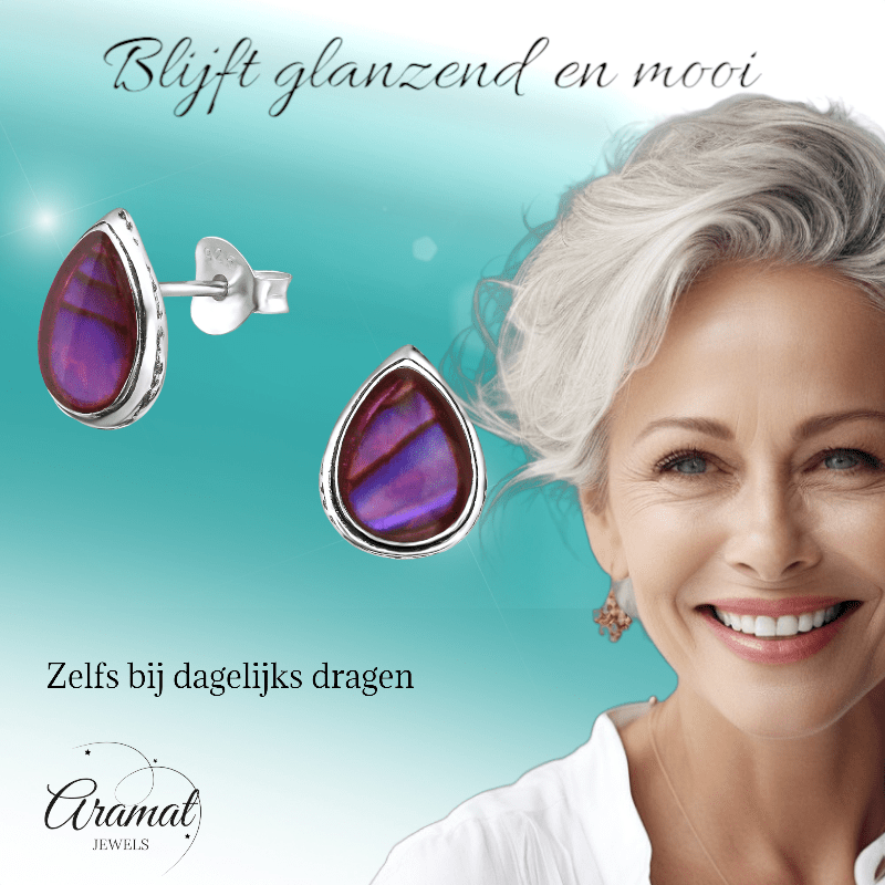 Zilveren Roze Abalone Oorbellen 10x8 mm - oor1024 - 30899 - Oorbellen kopen# - 10mm - 925 Zilver - Abalone