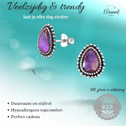 Zilveren Roze Abalone Oorbellen 12x9 mm - oor1821 - 30901 - Oorbellen kopen# - 12mm - 925 Zilver - Abalone
