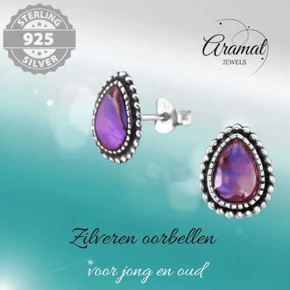 Zilveren Roze Abalone Oorbellen 12x9 mm - oor1821 - 30901 - Oorbellen kopen# - 12mm - 925 Zilver - Abalone