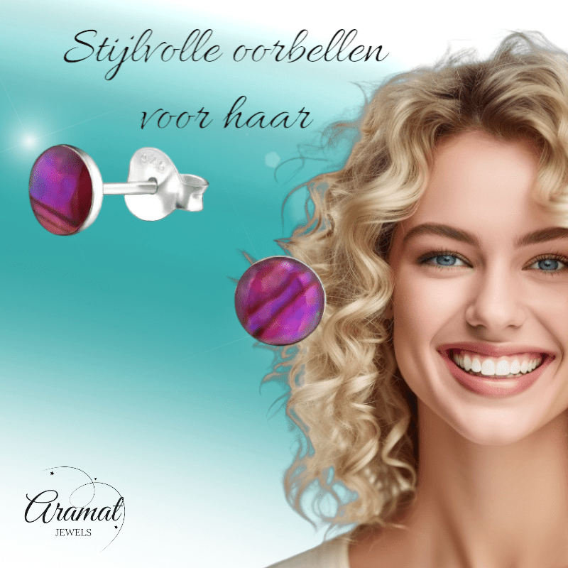 Zilveren Roze Abalone Oorbellen 5.5 mm - oor5217 - 30895 - Oorbellen kopen# - 5.5mm - 925 Zilver - Abalone