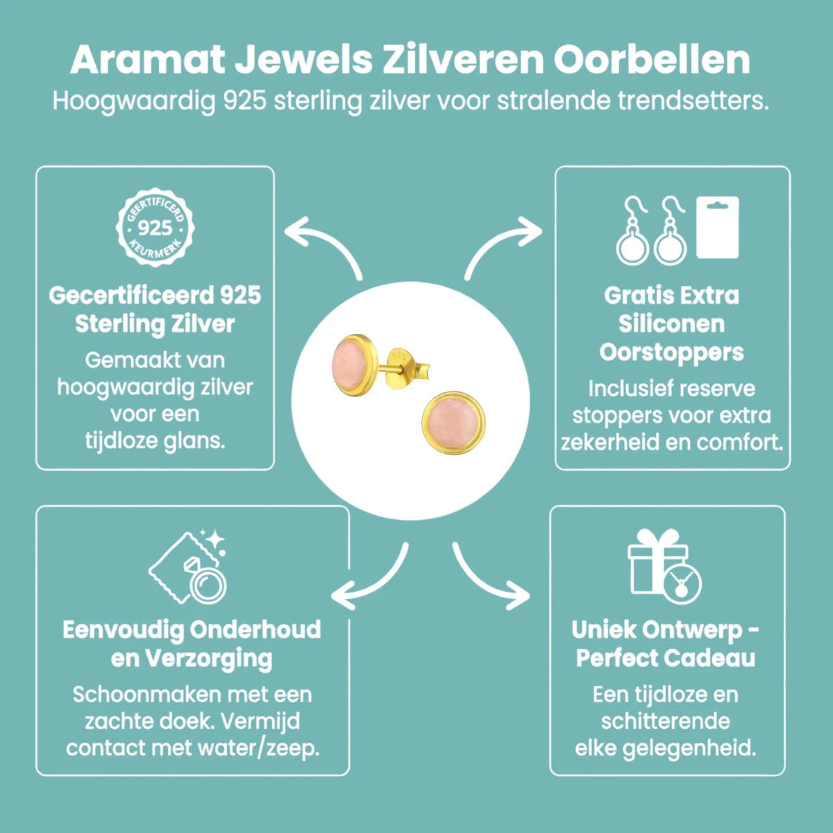 Zilveren Roze Shimmer Oorbellen goudkleur - Aramat Jewels - Oorbellen - cadeautip