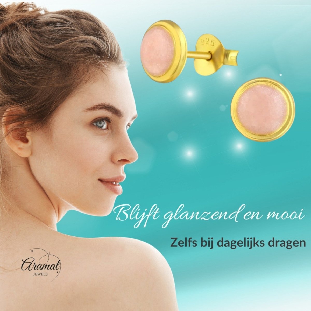 Zilveren Roze Shimmer Oorbellen goudkleur - Aramat Jewels - Oorbellen - cadeautip