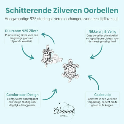 Zilveren Schildpad Oorbellen Geoxideerd - Aramat Jewels - Oorbellen - cadeautip