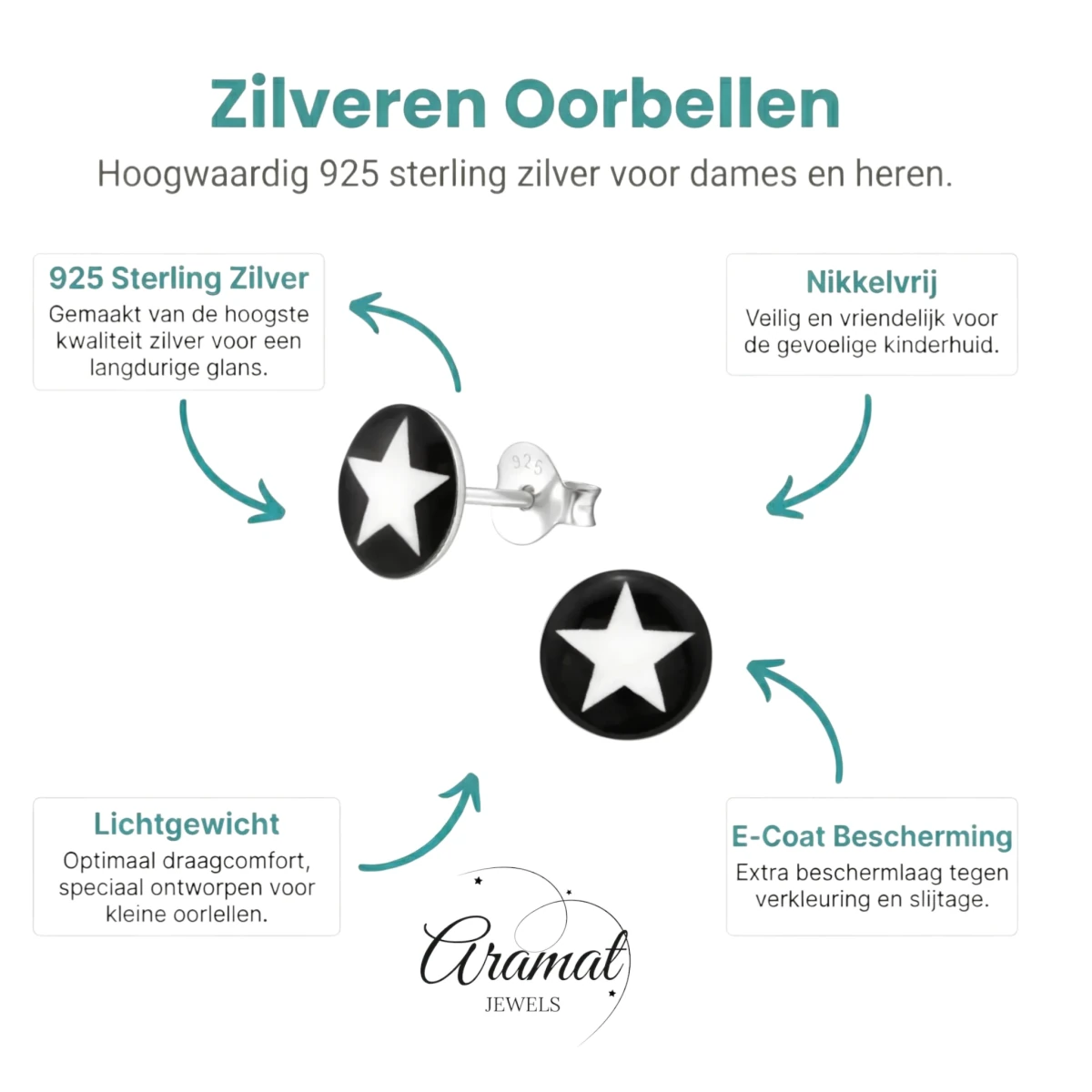 Zilveren Ster Oorbellen - Aramat Jewels Set - Aramat Jewels - Oorbellen - cadeautip