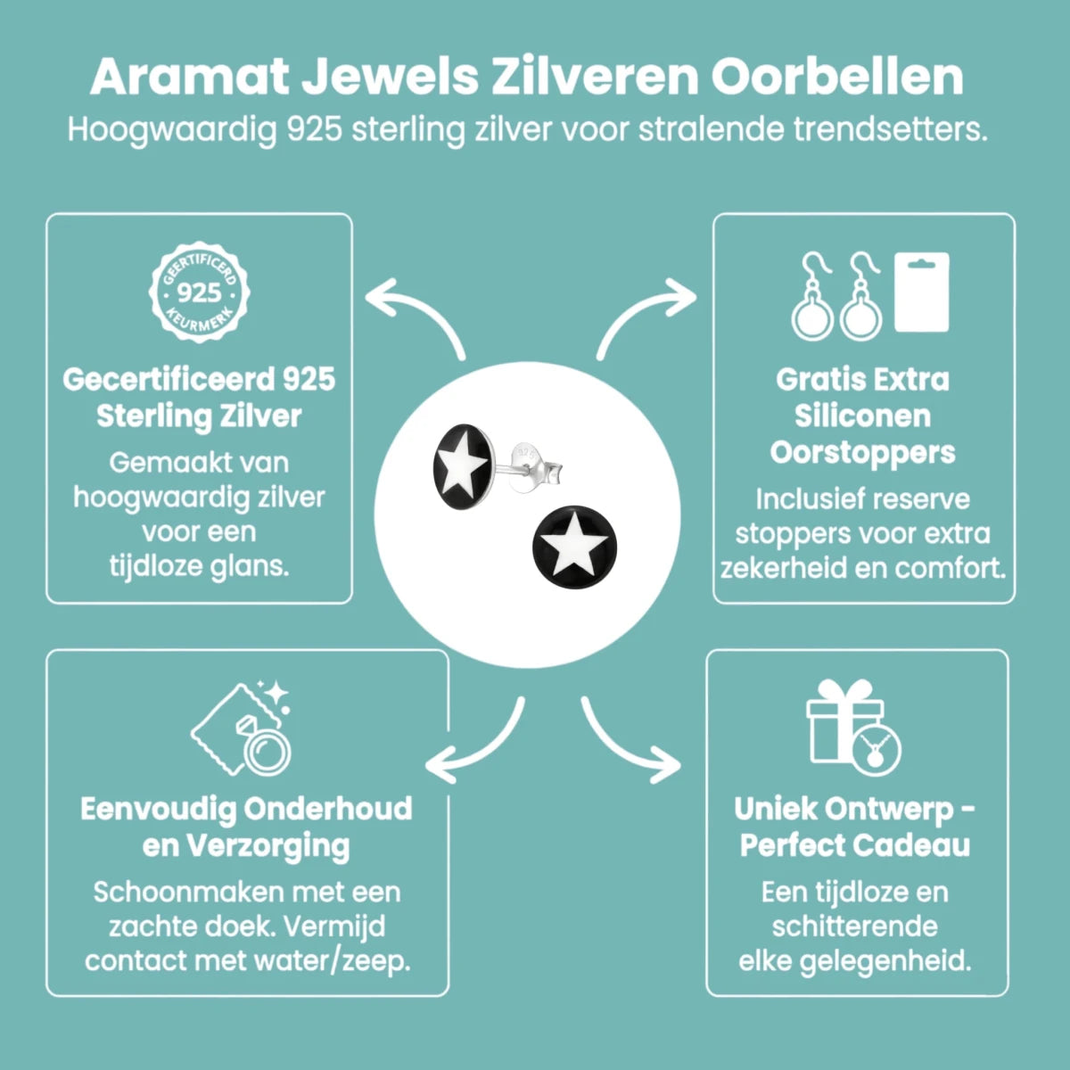 Zilveren Ster Oorbellen - Aramat Jewels Set - Aramat Jewels - Oorbellen - cadeautip