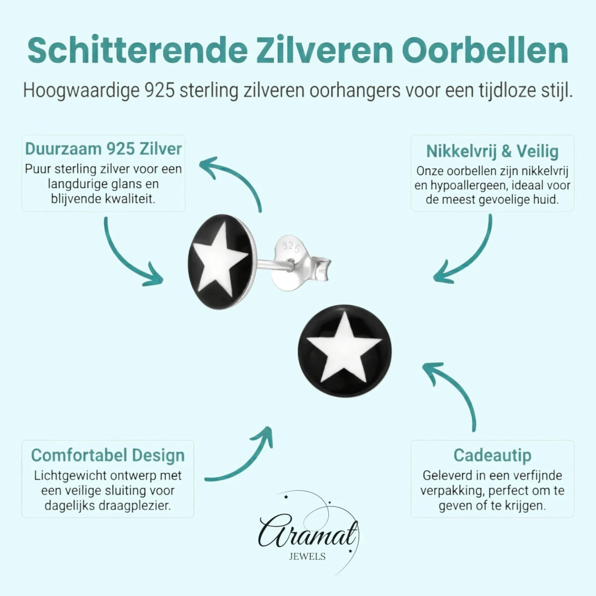 Zilveren Ster Oorbellen - Aramat Jewels Set - Aramat Jewels - Oorbellen - cadeautip
