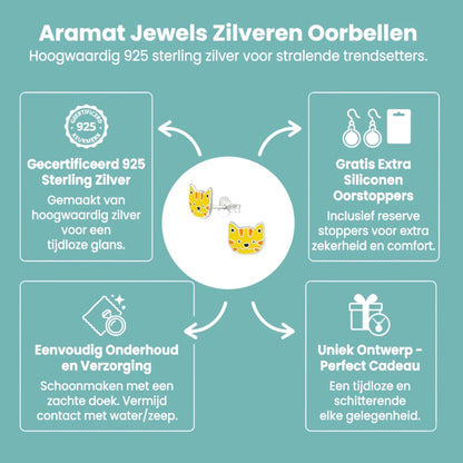 Zilveren Tijger Oorbellen - Schattig Cadeau - Aramat Jewels - Oorbellen - cadeautip
