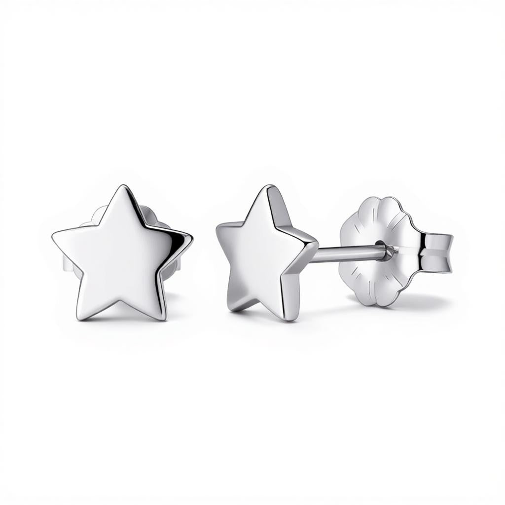 Boucles d'oreilles – Étoile en titane couleur argent (7 mm) 