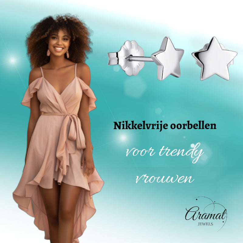 Boucles d'oreilles – Étoile en titane couleur argent (7 mm) 