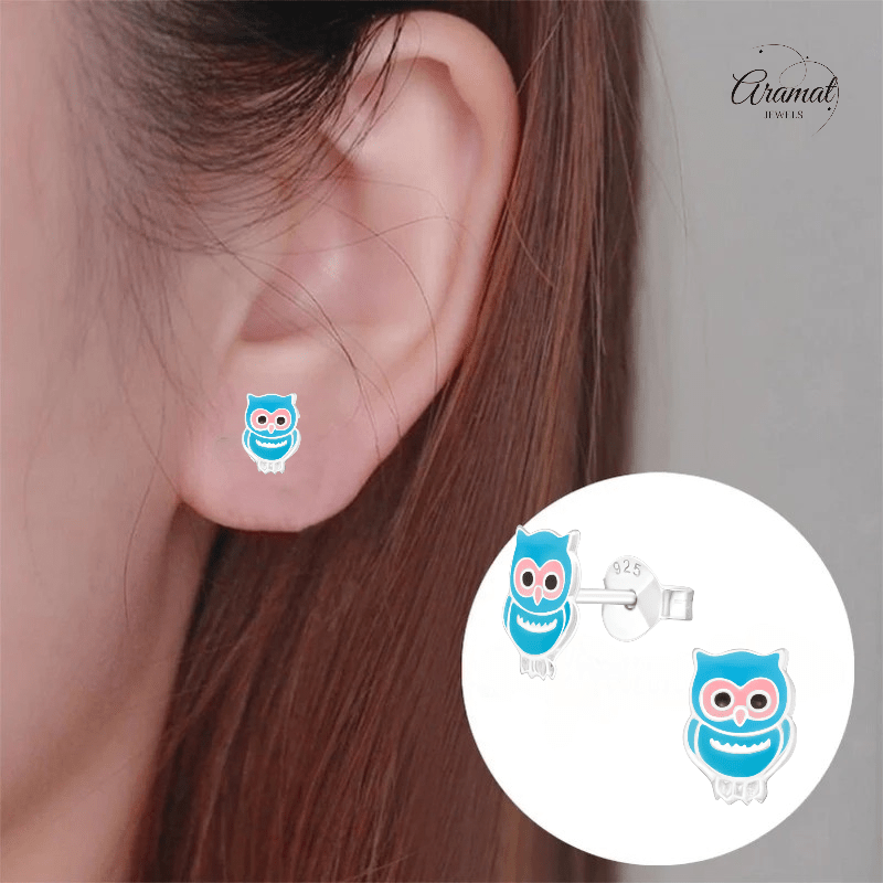 Zilveren Uiltjes Oorbellen – Lichtblauw - oor1047 - 3685 - Oorbellen kopen# - 925 Zilver - 9mm - alles