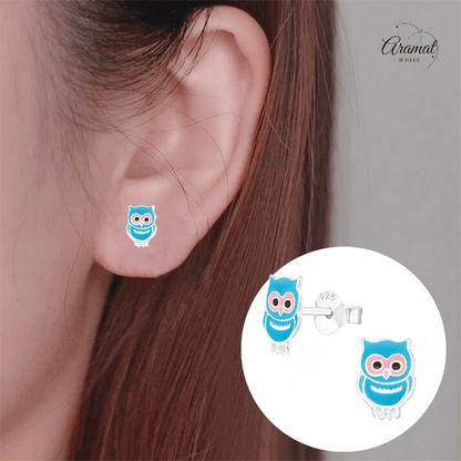 Zilveren Uiltjes Oorbellen – Lichtblauw - oor1047 - 3685 - Oorbellen kopen# - 925 Zilver - 9mm - alles