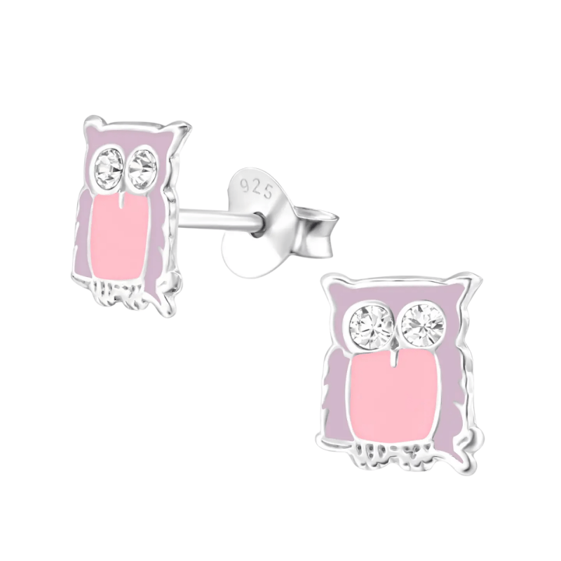 Zilveren Uiltjes Oorbellen – Lila emaille - Kristal - oor699 - 32779 - Oorbellen kopen# - 8mm - 925 Zilver - alles