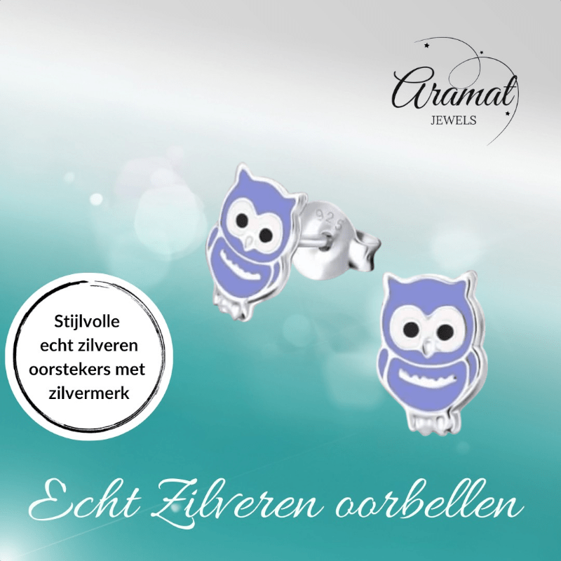 Zilveren Uiltjes Oorbellen Paars 9x7 mm - oor837 - Oorbellen kopen# - 925 Zilver - 9mm - alles