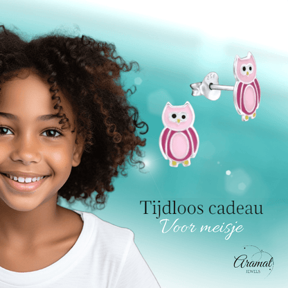 Zilveren Uiltjes Oorbellen Roze 10x6 mm - oor860 - Oorbellen kopen# - 10mm - 925 Zilver - alles