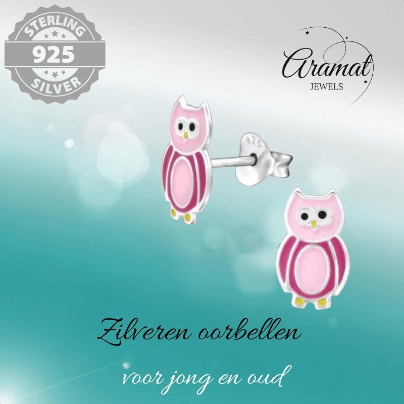 Zilveren Uiltjes Oorbellen Roze 10x6 mm - oor860 - Oorbellen kopen# - 10mm - 925 Zilver - alles