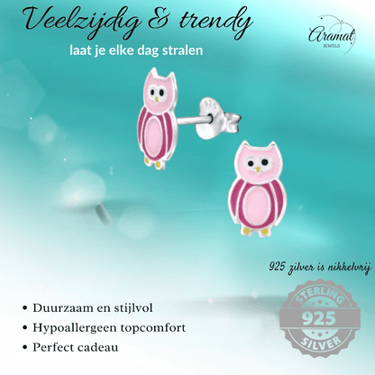 Zilveren Uiltjes Oorbellen Roze 10x6 mm - oor860 - Oorbellen kopen# - 10mm - 925 Zilver - alles