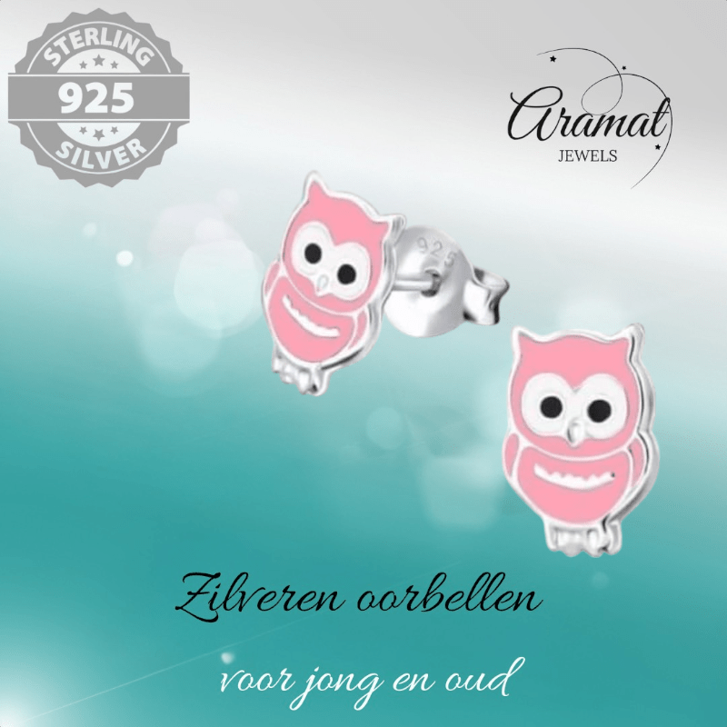 Zilveren Uiltjes Oorbellen Roze 9mm - oor263 - 308 - Oorbellen kopen# - 925 Zilver - 9mm - alles
