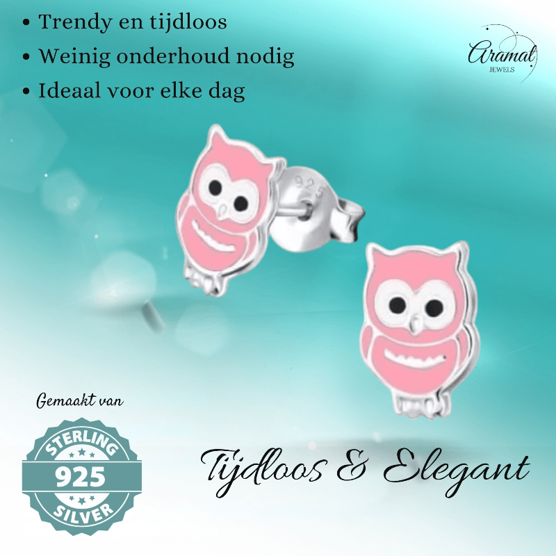 Zilveren Uiltjes Oorbellen Roze 9mm - oor263 - 308 - Oorbellen kopen# - 925 Zilver - 9mm - alles