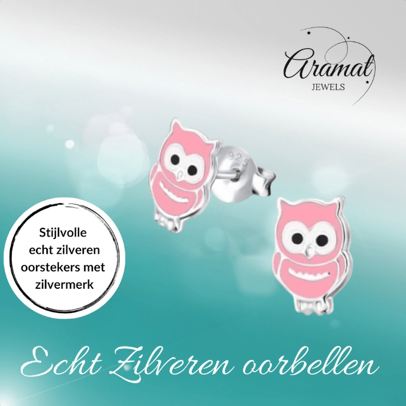 Zilveren Uiltjes Oorbellen Roze 9mm - oor263 - 308 - Oorbellen kopen# - 925 Zilver - 9mm - alles