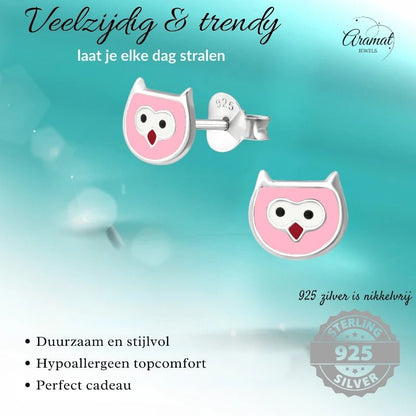 Zilveren Uiltjes Oorbellen voor Meisjes – 6x7mm - oor399 - 18719 - Oorbellen kopen# - 6mm - 925 Zilver - alles