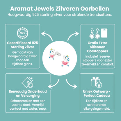 Zilveren Unicorn Oorbellen - Dansende Eenhoorn Cadeautje - Aramat Jewels - Oorbellen - cadeautip