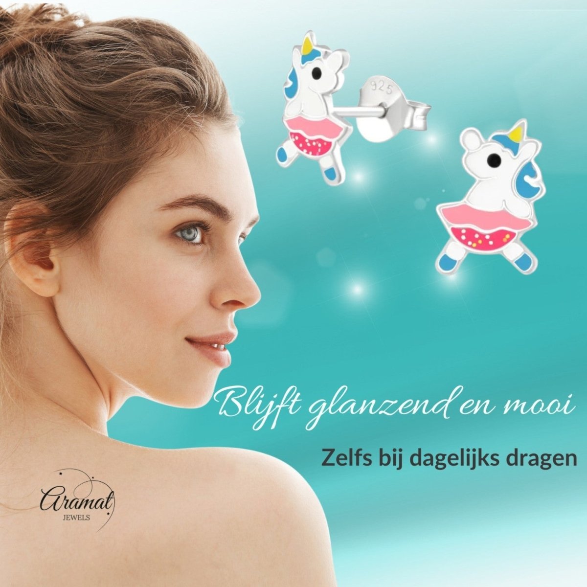 Zilveren Unicorn Oorbellen - Dansende Eenhoorn Cadeautje - Aramat Jewels - Oorbellen - cadeautip