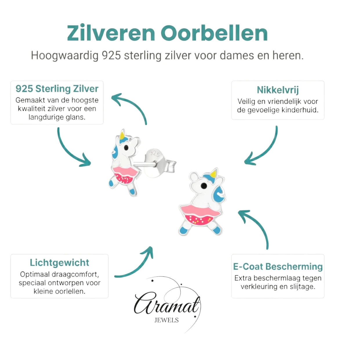 Zilveren Unicorn Oorbellen - Dansende Eenhoorn Cadeautje - Aramat Jewels - Oorbellen - cadeautip