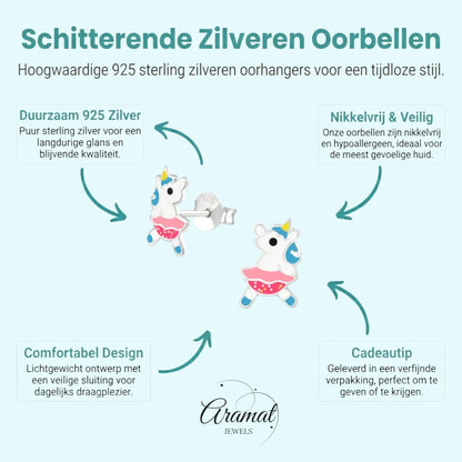 Zilveren Unicorn Oorbellen - Dansende Eenhoorn Cadeautje - Aramat Jewels - Oorbellen - cadeautip