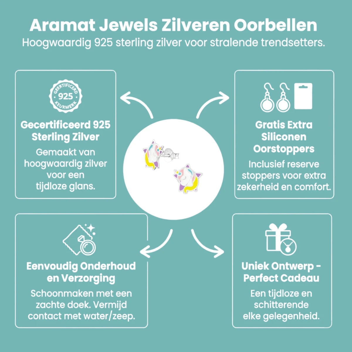Zilveren Unicorn Oorbellen - Ster & Eenhoorn - Aramat Jewels - Oorbellen - cadeautip