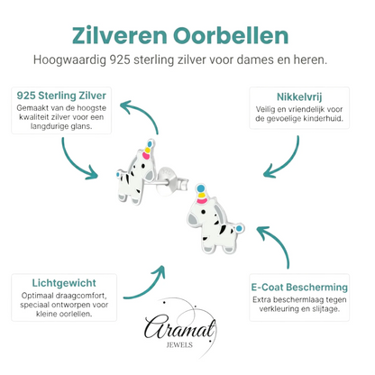 Zilveren Zebra Oorbellen - Feestmuts Emaille - Aramat Jewels - Oorbellen - cadeautip