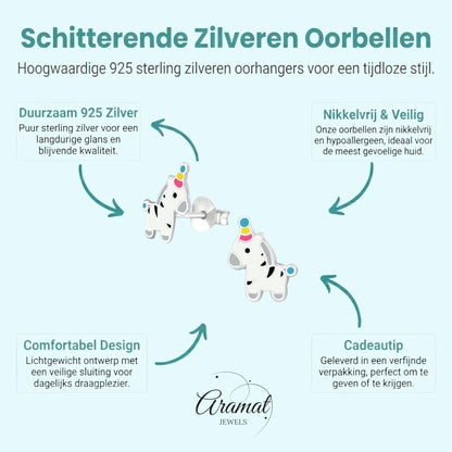 Zilveren Zebra Oorbellen - Feestmuts Emaille - Aramat Jewels - Oorbellen - cadeautip