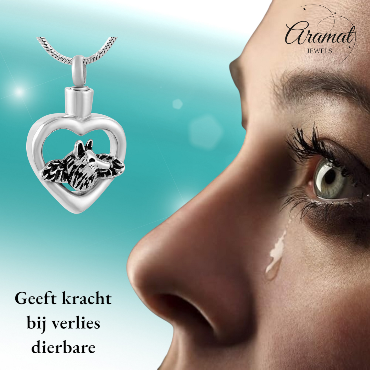 Pendentif cœur chien ailé – couleur argent