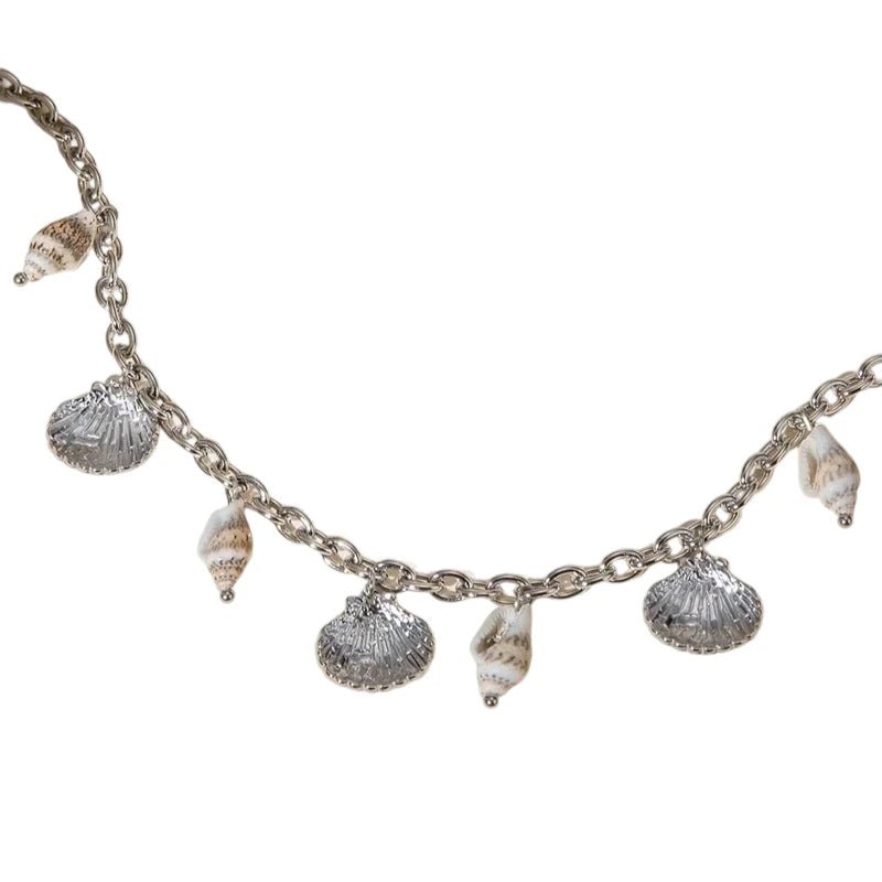 Zilverkleurige bedelketting met echte schelpen – 40+5 cm - ket1184 - 513517 - Halskettingen kopen# - 40cm - alles - Bedelketting