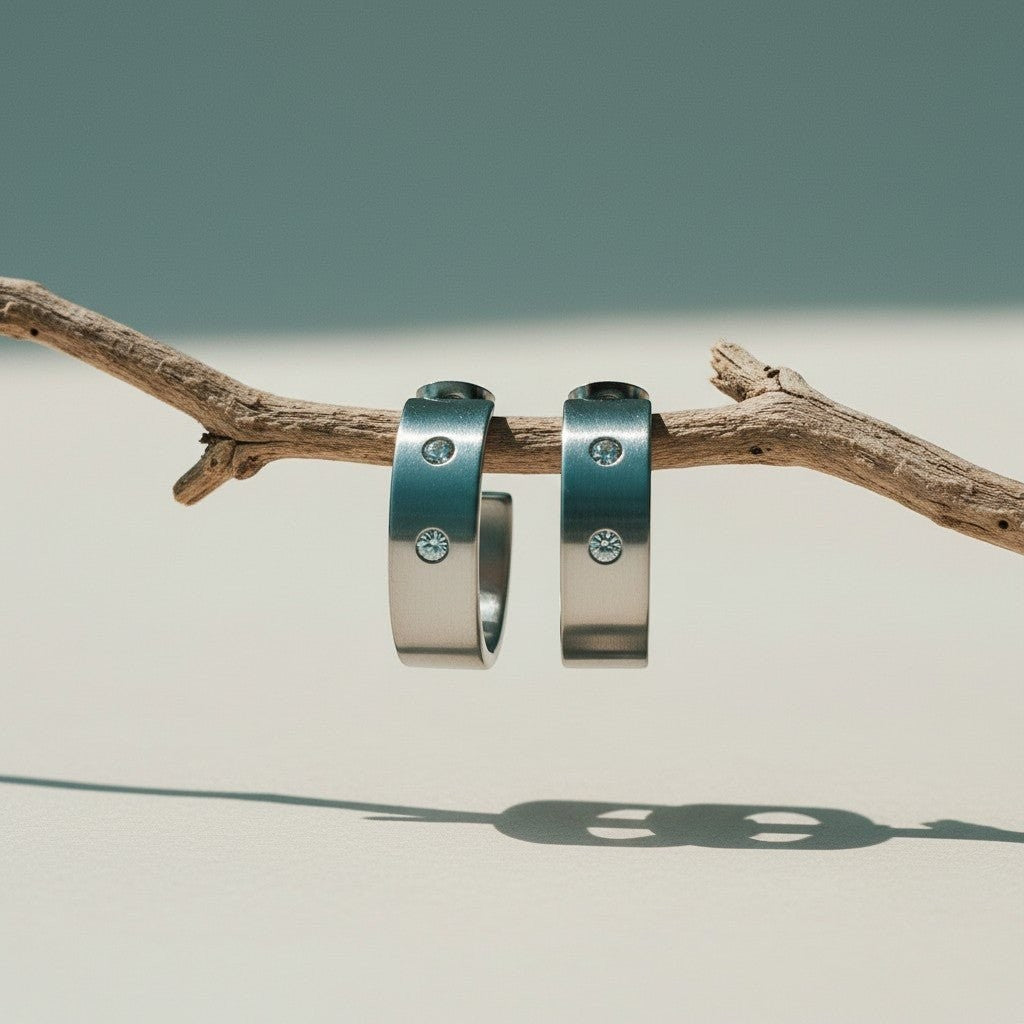 Zilverkleurige Brede RVS Oorringen met Dubbele Zirkonia 23mm - Aramat Jewels - Oorringen - cadeautip