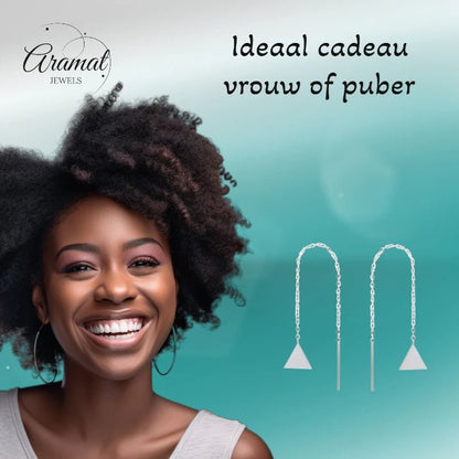 Zilverkleurige doortrek oorbellen driehoek - oor231 - Oorbellen kopen# - 80mm - 8mm - alles