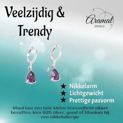 Zilverkleurige Kinder Oorringetjes – Paars Zirkonia – 25x6mm - oor6333 - 66136 - Oorringen kopen# - 10mm - alles - cadeau
