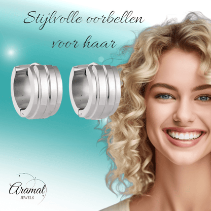 Zilverkleurige Klapcreolen - RVS - Twee Strepen - 13 mm - Uniseks - oor5786 - se20003 - Oorringen kopen# - 13mm - alles - cadeau