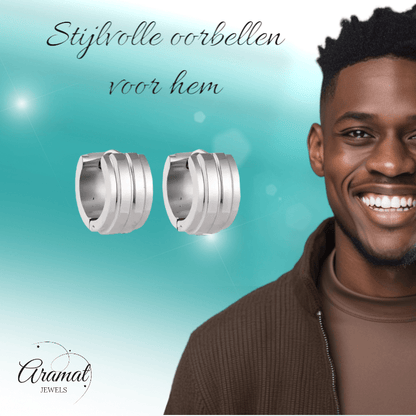 Zilverkleurige Klapcreolen - RVS - Twee Strepen - 13 mm - Uniseks - oor5786 - se20003 - Oorringen kopen# - 13mm - alles - cadeau