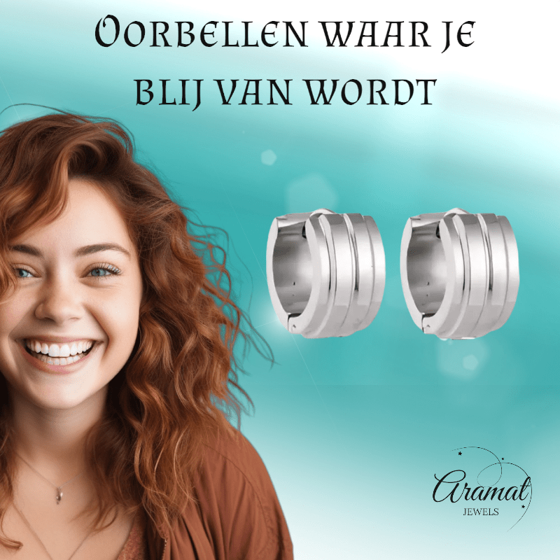 Zilverkleurige Klapcreolen - RVS - Twee Strepen - 13 mm - Uniseks - oor5786 - se20003 - Oorringen kopen# - 13mm - alles - cadeau