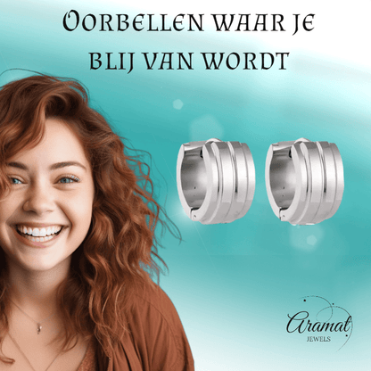 Zilverkleurige Klapcreolen - RVS - Twee Strepen - 13 mm - Uniseks - oor5786 - se20003 - Oorringen kopen# - 13mm - alles - cadeau